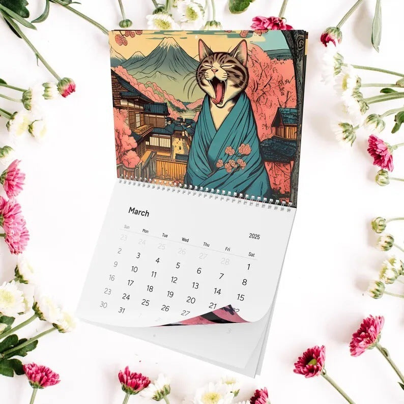 2025 Cross-border New Arrival Sleepy Cats Of Edo 2025 Wall Calendar Cat Lovers