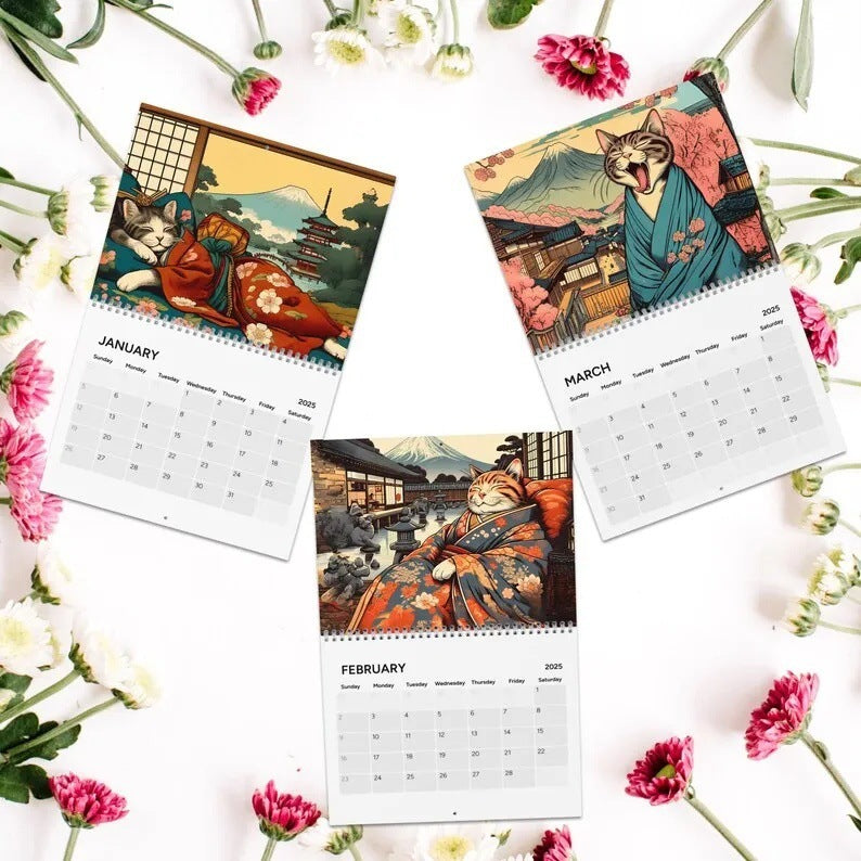 2025 Cross-border New Arrival Sleepy Cats Of Edo 2025 Wall Calendar Cat Lovers