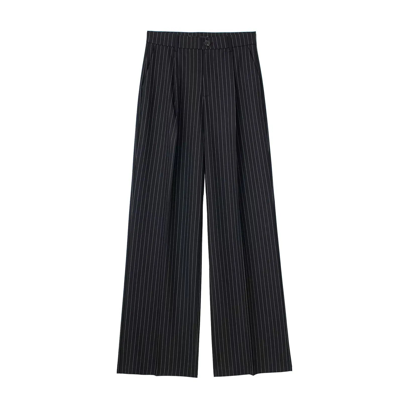 Striped High Waist Straight Pants Autumn