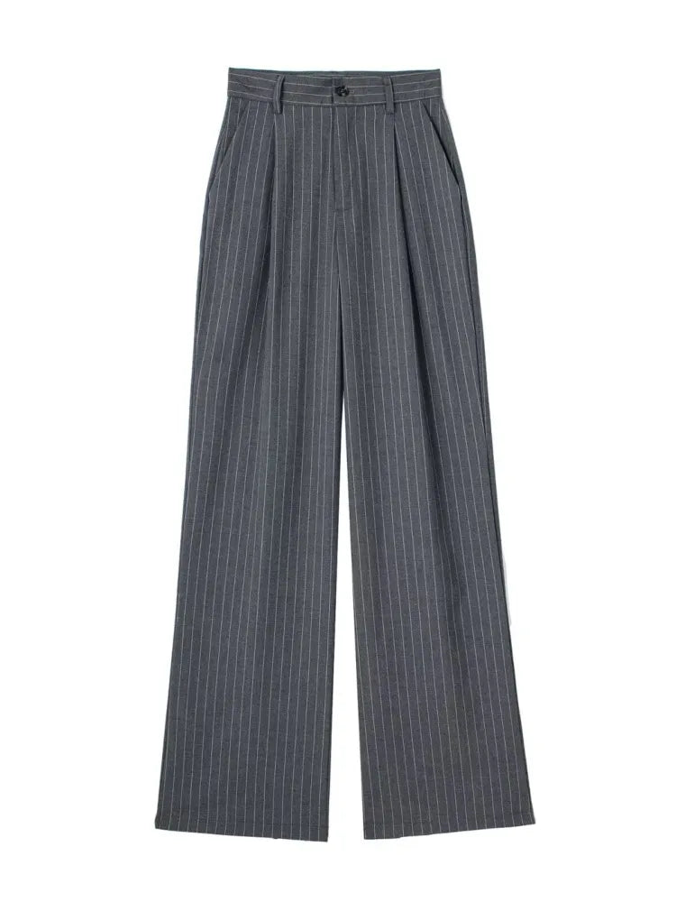 Striped High Waist Straight Pants Autumn