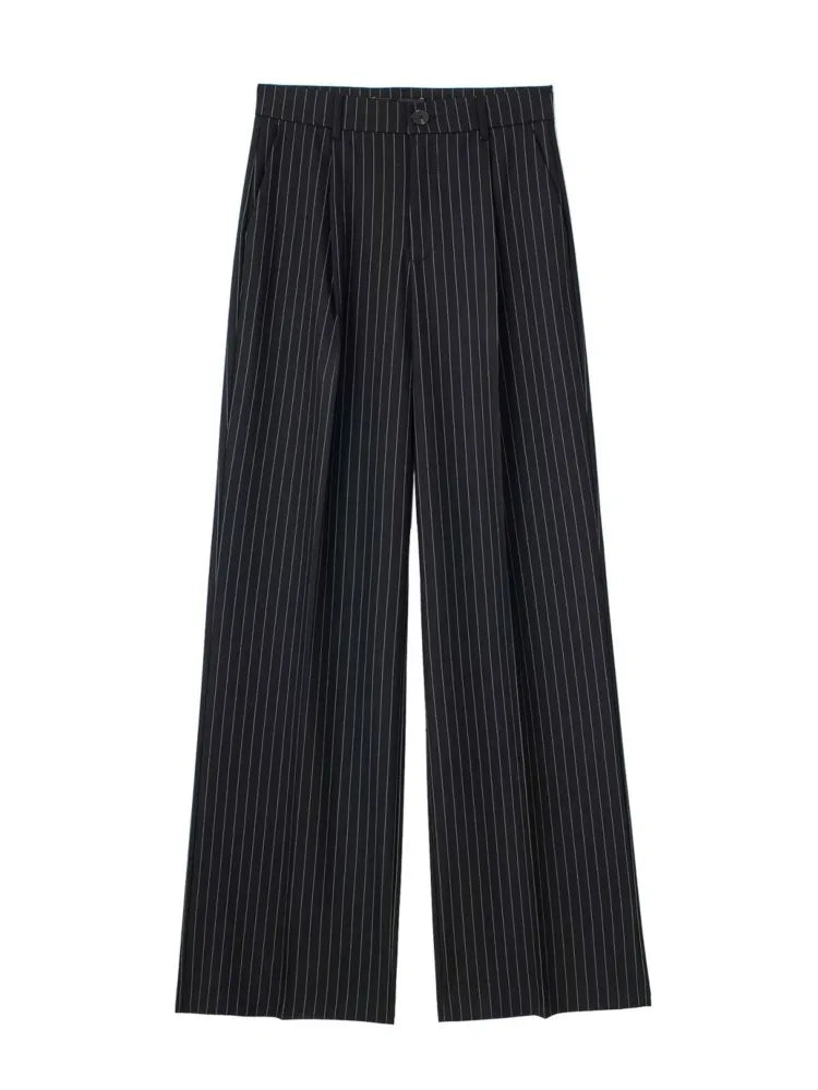 Striped High Waist Straight Pants Autumn