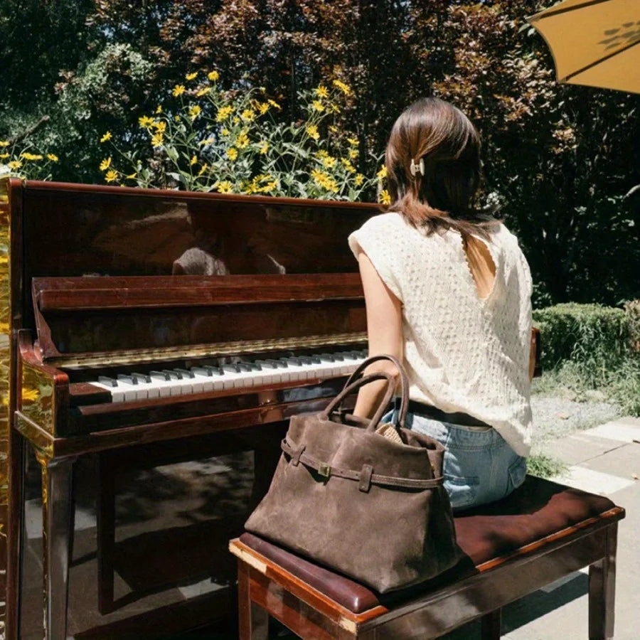 New matte suede belt buckle portable tote bag