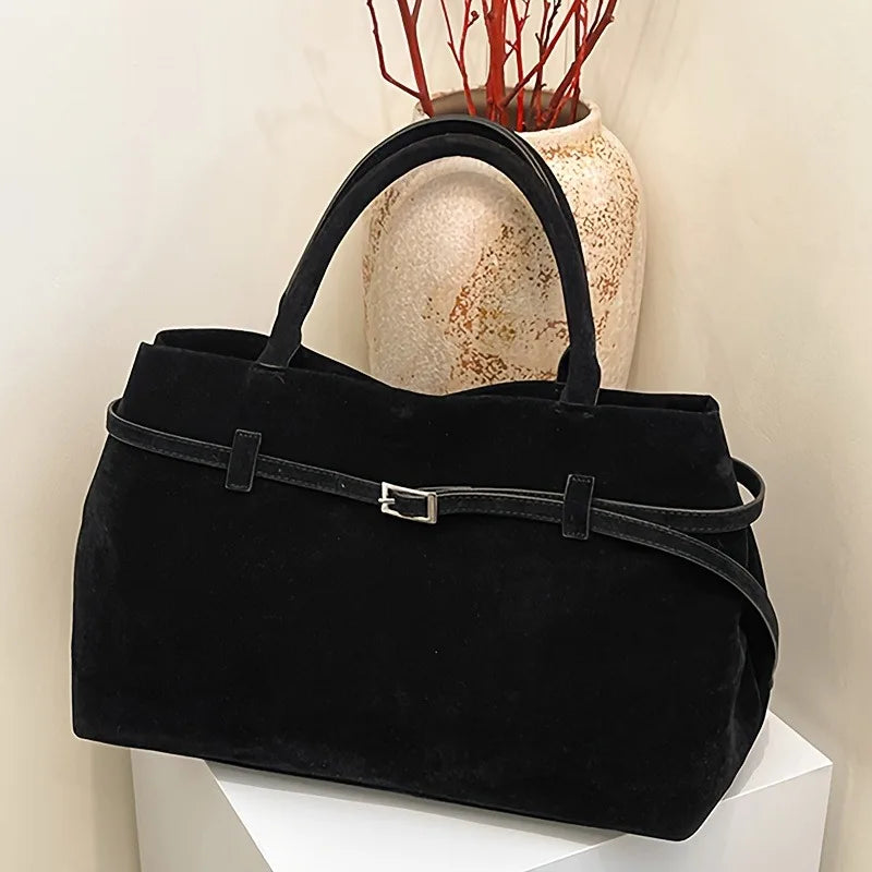 New matte suede belt buckle portable tote bag
