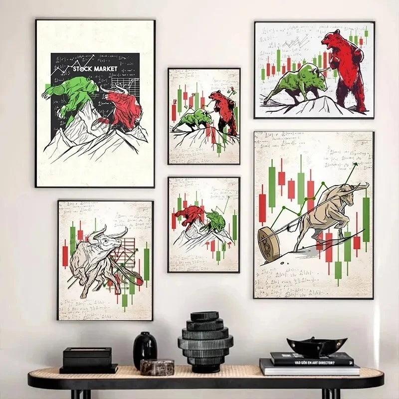Bear Market Bull Market Rally Poster Decoration Canvas Painting Core